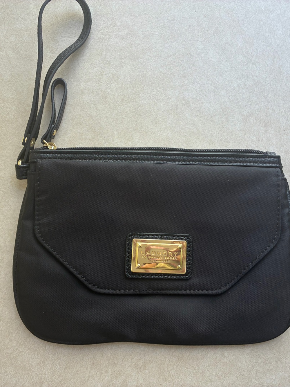 Laundry By Shelli Segal Black Wristlet with Gold Plaque